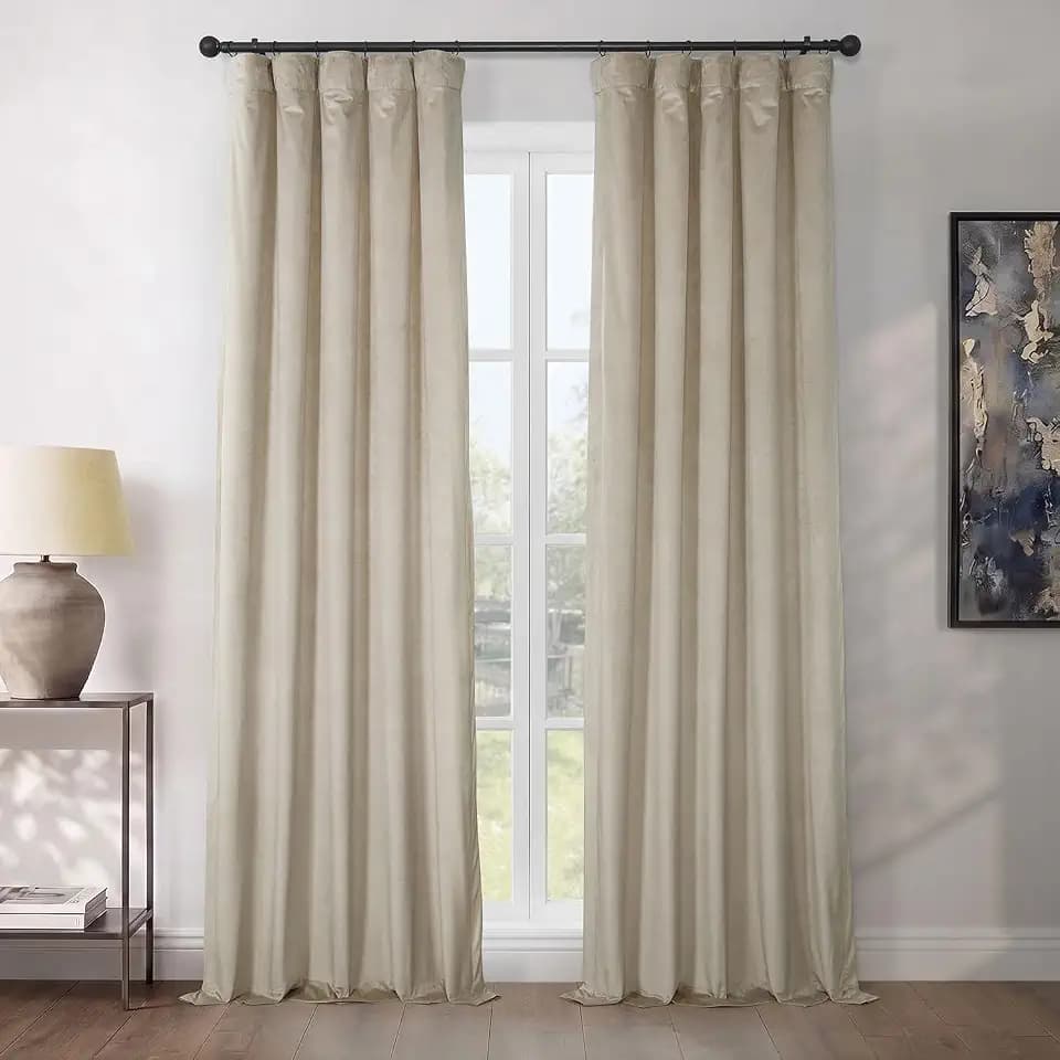 Plush Velvet Curtains for Living Room (1 Panel)-50W x 108L, Macchiato Beige