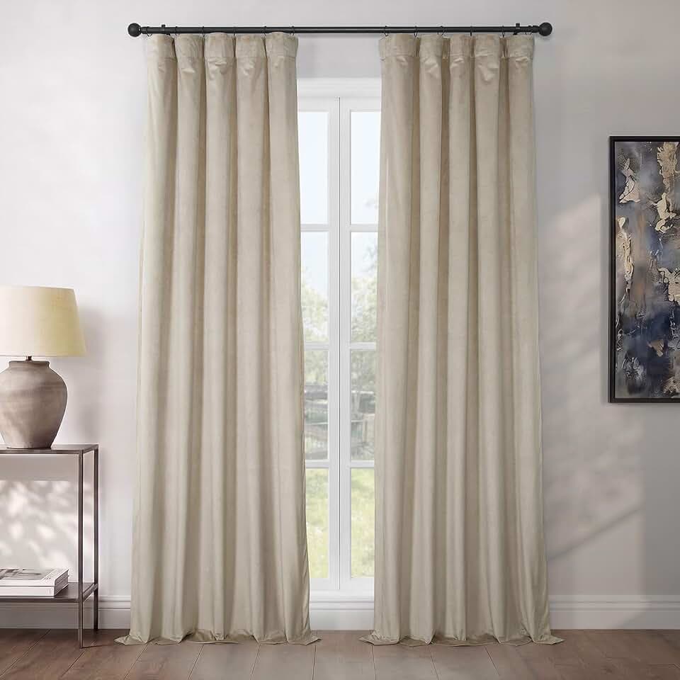 Plush Velvet Curtains for Living Room (1 Panel)-50W x 120L, Macchiato Beige