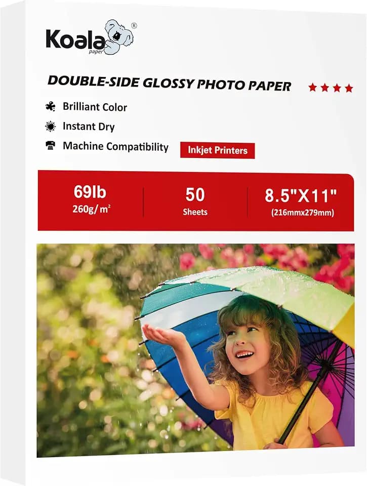 Koala Double Sided Thick Glossy Photo Paper 8.5x11 Inch 69LB 50 Sheets
