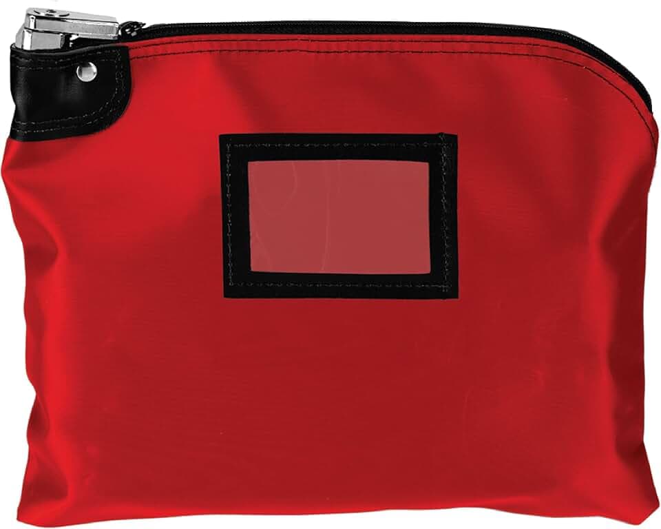 BankSupplies Red 15W x 11H Laminated Nylon Locking Deposit Bag