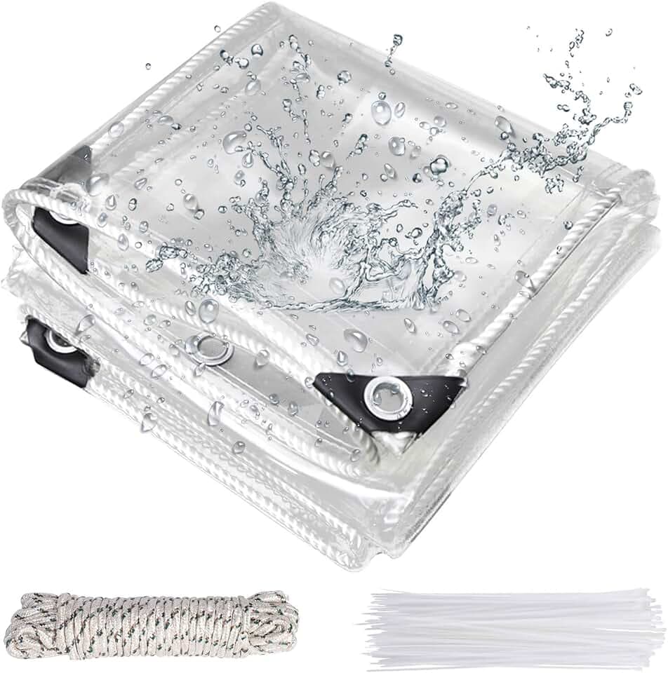 Jianyana Plane Transparent Mit öSen,1.8×2.5M 250G/㎡ PVC Abdeckplane Durchsichtig wasserdichte Abdeckplane Transparent FüR Regenschutz Terrasse Balkon AußEnbereich Carport