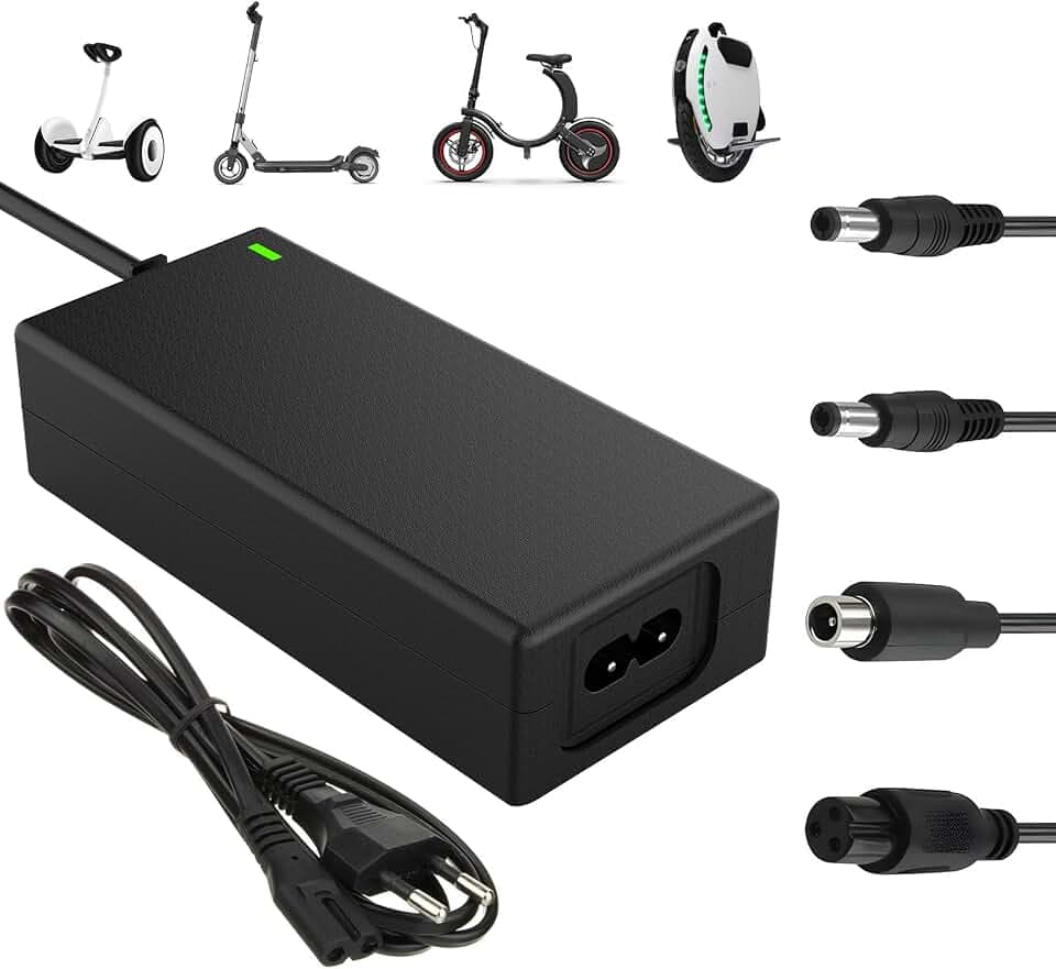 Ladegeräte Für Scooter, E Scooter Ladegerät, Hoverboard Ladekabel, 42V 2A AC Elektroroller Ladegerät für Elektrofahrräder, Universal-Ladegerät mit 4 Anschlüssen für Scooter Elektrisch, EU