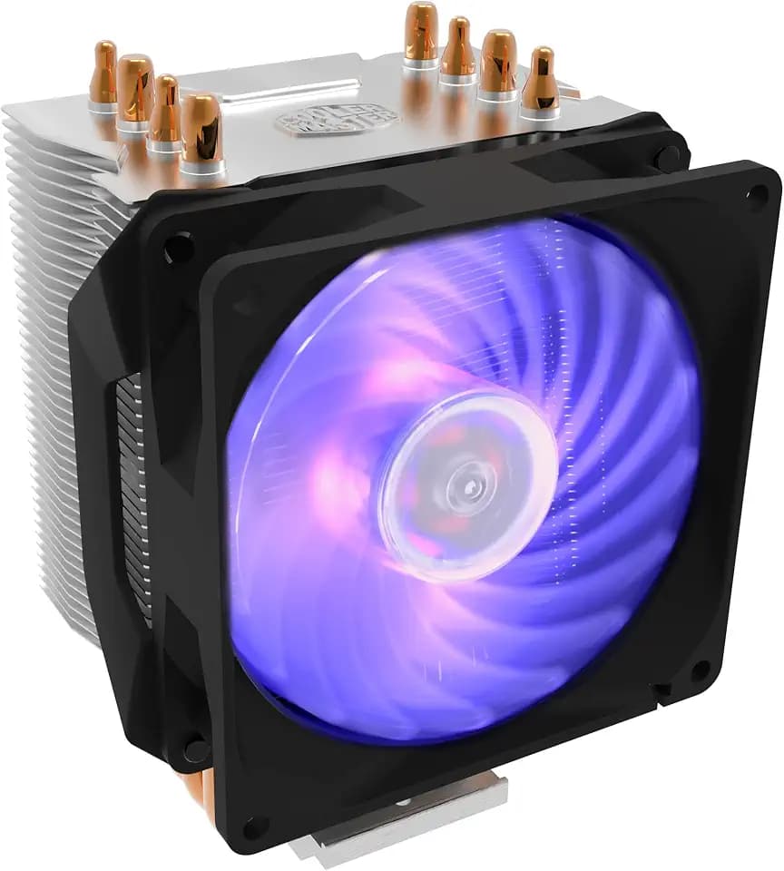 Cooler Master Hyper H410R RGB CPU-Luftkühler - Low-Profile-Kühlsystem, Direktkontakt-Technologie, 4 Kupfer-Heatpipes, Kompakter Aluminium-Kühlkörper mit 92-mm-RGB-PWM-Lüfter - AMD und Intel kompatibel
