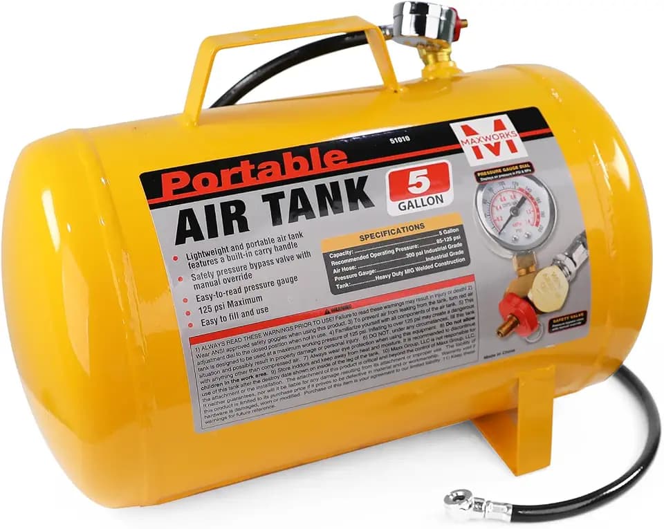 MaxWorks 5 Gallon 140 PSI Max Portable Air Tank with Hose & Gauge (51010)