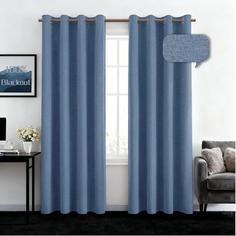 HOMEIDEAS 100% Blackout Stone Blue Faux Linen 52'' X 96'' Curtains 2 Panels