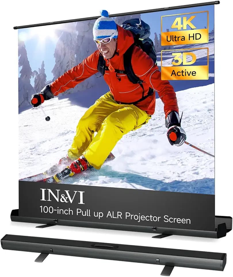 IN&VI Tragbare Leinwand Beamer 100 Zoll Format 16:9,Hochziehbare Pull-Up Beamer Leinwand mit Ständer,Ideal für Heimkino, Innen-/Außenfilme