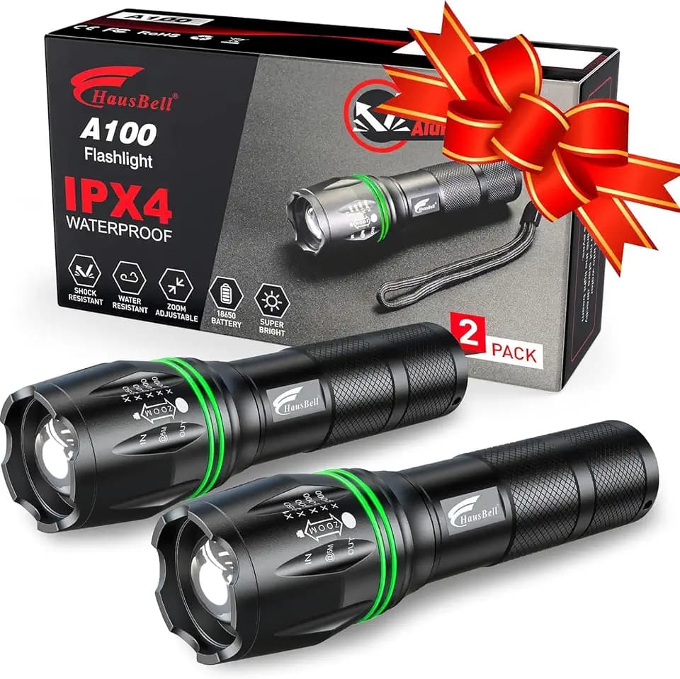 HAUSBELL 2000 Lumen Flashlight 2 Pack Tactical Small Camping Essentials