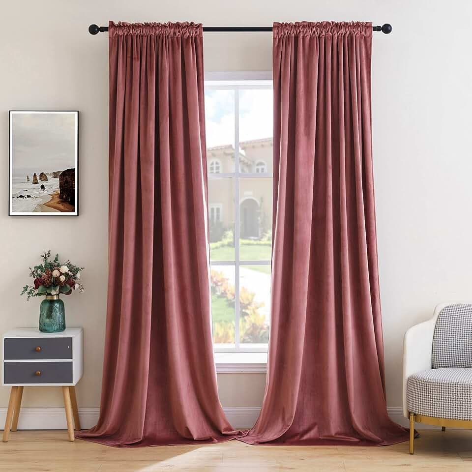 MIULEE Dusty Rose Pink Velvet Room Darkening Curtains for Bedroom W52xL120