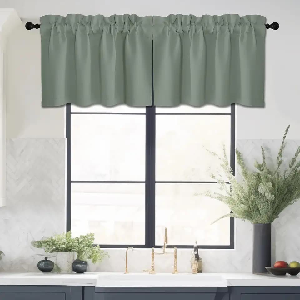 NICETOWN Sage Green Basement Window Christmas 16 Inch Length, 1 Pair