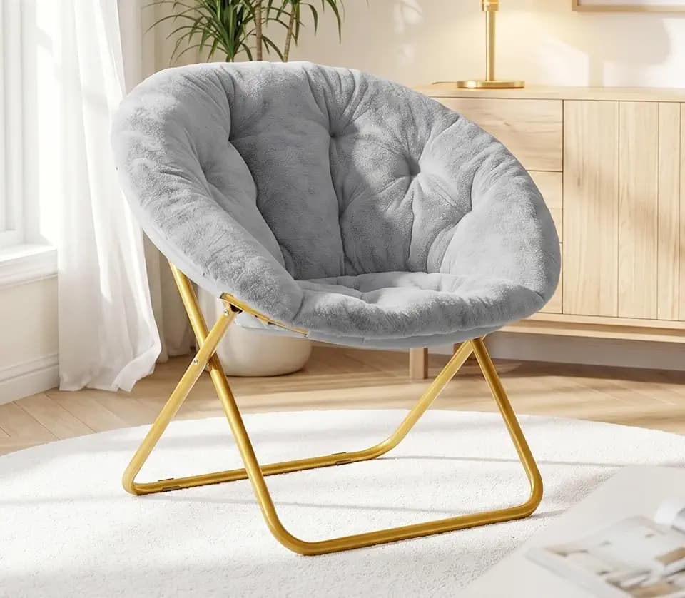 Comfy Lounge Chair, Round Reading Chair for Living Room & Bedroom, Grey