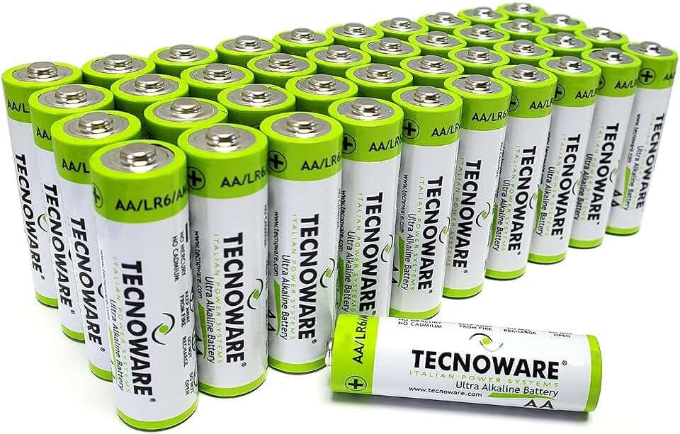 Tecnoware Power Systems - AA Ultra Alkaline-Batterien, 1.5V, 40 Stück, Energie für Spielzeug, Controller, Fernbedienungen, Taschenlampen Verpackung, Weiß, AA