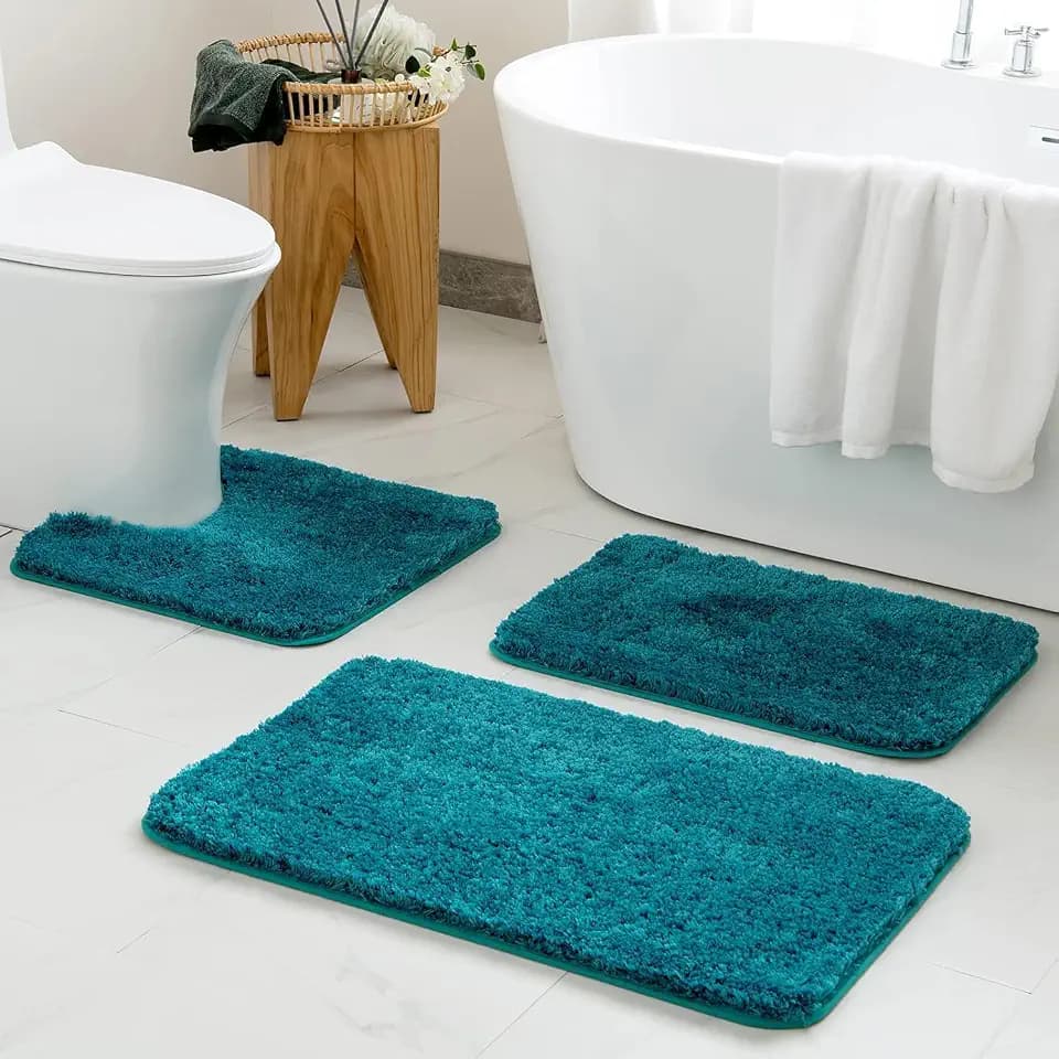 MIULEE Teal Bathroom Rugs and Mats Set 3 Pieces 20x24+16x24+20x30 Inch