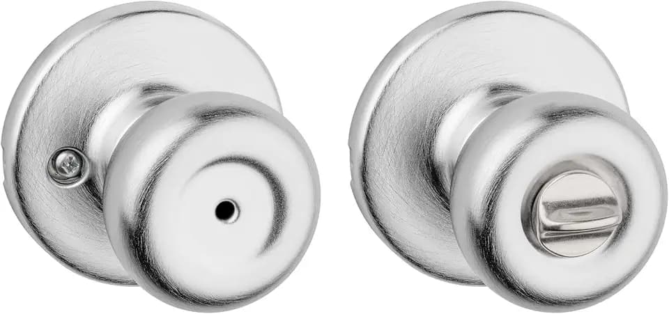 Kwikset Tylo Interior Privacy Door Knob, Satin Chrome Keyless Locking Door Handle for Bedroom and Bathroom, Classic Round Security Doorknob with Push Button Lock