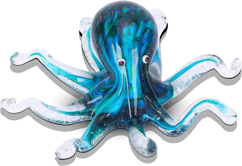 LCCCK Glass Octopus Statue Home Decor, Hand Blown Glass Decor Ocean Figurines Octopus Sculpture, Murano Art Office Desk Paperweights Fish Tank Aquarium Sea Animals Christmas Birthday Gift