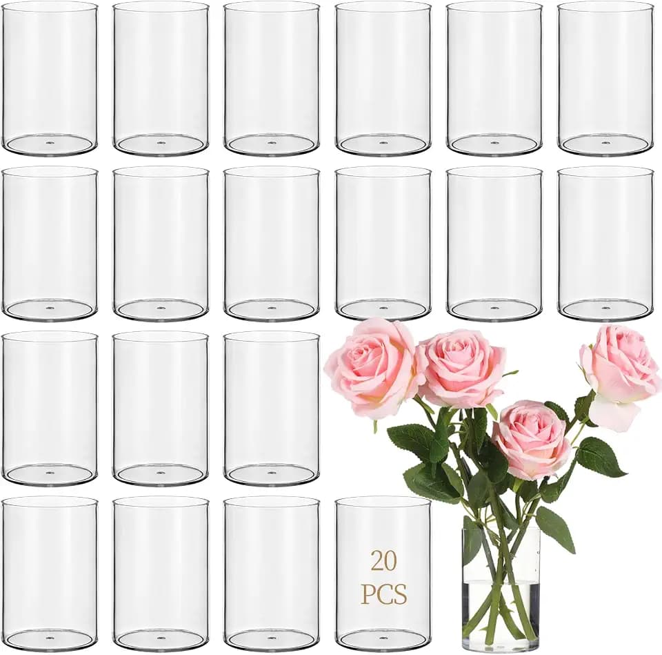 Cylinder Vases for Centerpieces, Pack of 20 Centerpiece Vase for Table, 2.8 x 4 in Small Vase for Floral Arrangements, Table Decor for Weddings, Anniversaries, Parties