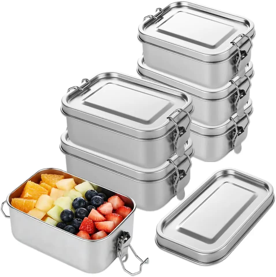 6Pcs Stainless Steel Lunch Boxes 550ml, Metal Lunch Box 304 Stainless Steel Food Containers with Lockable Clips Leak-Proof, Reusable Metal Bento Box for Camping Picnic Travel Work