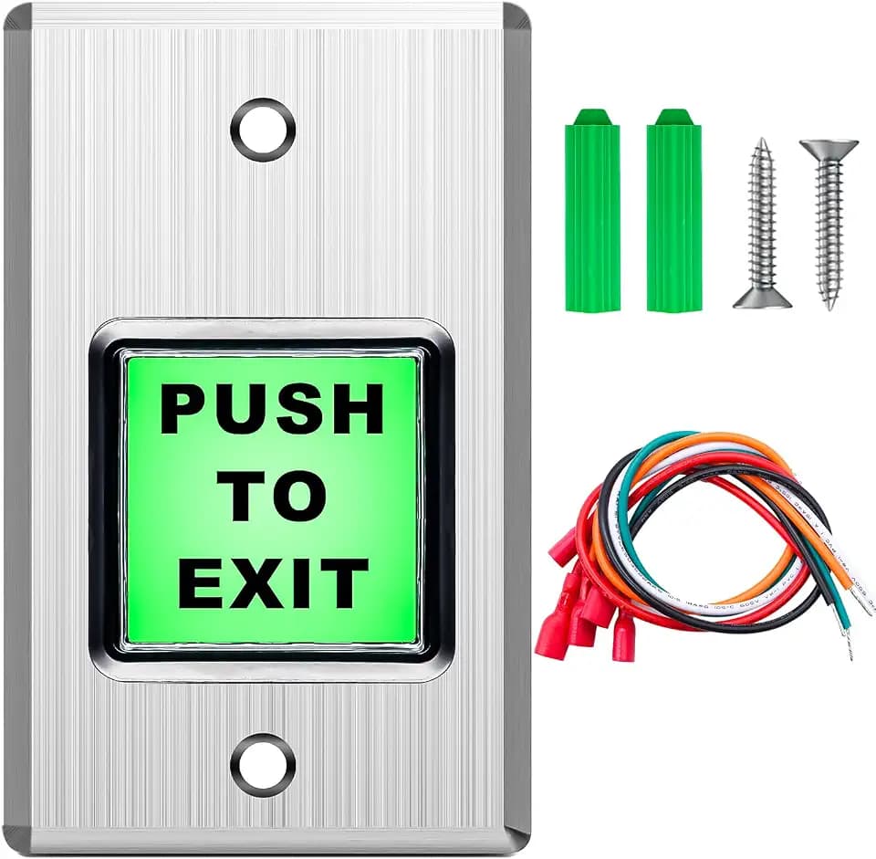 mxuteuk Push to Exit Button,Indoor Green Square Request to Exit Button,Stainless Steel Exit Button with Green LED Square