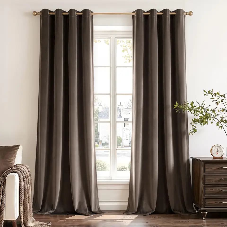 Topfinel 96 Inch Long Dark Taupe Velvet Curtains 2 Panels Luxury Vintage Grommet Drapes for Living Room Bedroom Super Soft Velvet Thermal Insulated Blackout Window Panels for Home Decor,W52