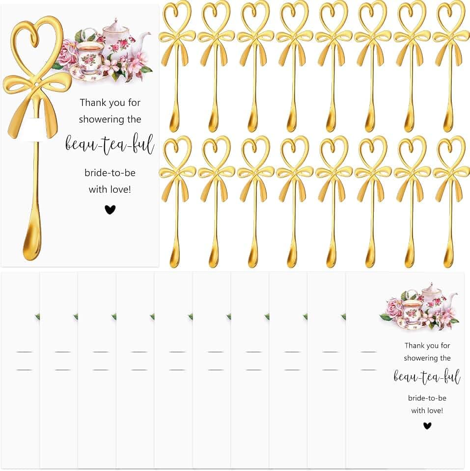 25 Sets Bridal Tea Party Favors Heart Spoons Thank You Cards