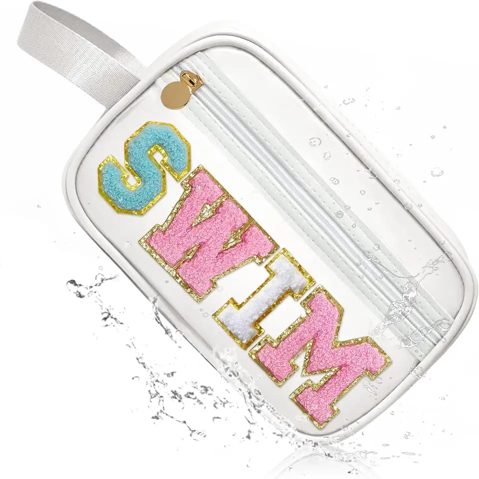 COSHAYSOO Clear SWIM Bag Waterproof Valentines Grab Bag Gifts for Women Teen Girls Swimmer Team Coach, Swimming Pool Accessories Organizer Transparent Makeup Toiletry Bag Beach Travel Cosmetic Pouch