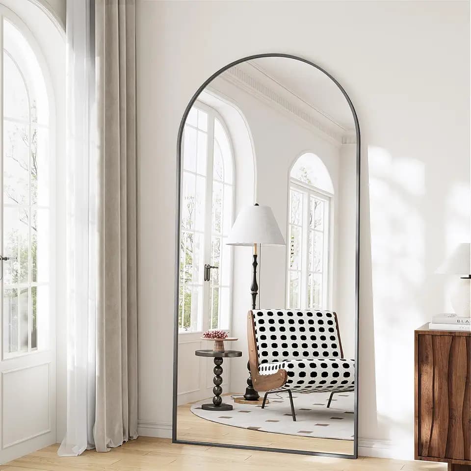 Large Full Length Mirror, 30"x71" Arched Floor Mirror Full Length with Stand, Room Decor Big Full Body Mirror with HD Tempered Glass Aluminum Frame for Bedroom Living Room, Black