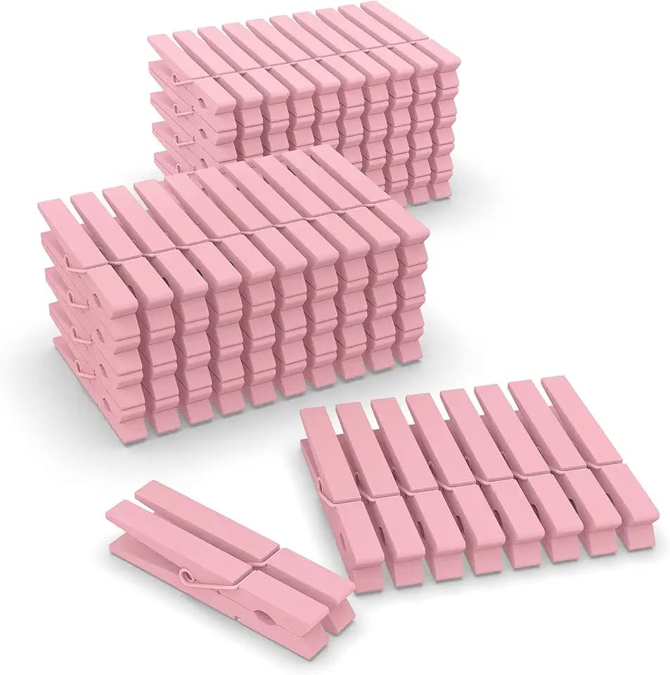 100 Pcs Pink Clothes pins - 2.9 Inch Wooden Clothespins Cheer Clips