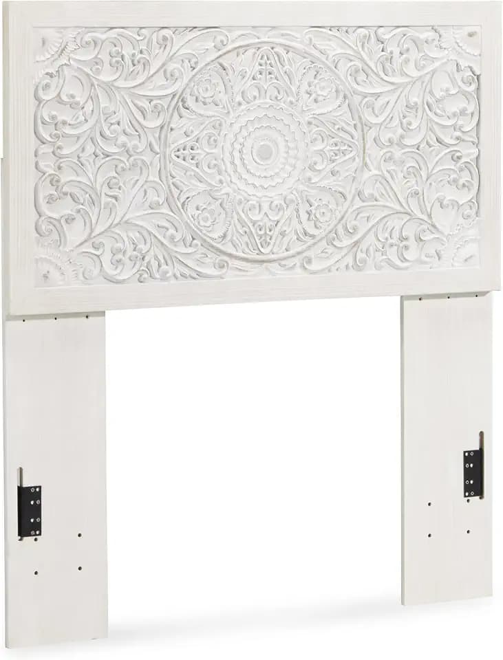 Signature Design by Ashley White Twin Boho Headboard, Carved Medallion