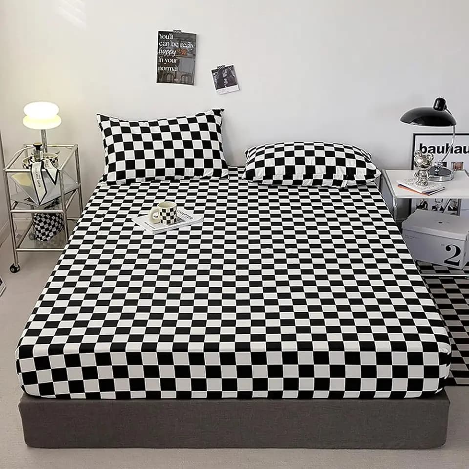 Wellboo Black White Plaid Bed Sheet Set Full Women Men Black and White Checkerboard Grid Flat Sheets Modern Boho Black Checkered Geometric Fitted Sheet with 2 Pillowcases 4 PCS Luxury Abstract Bed