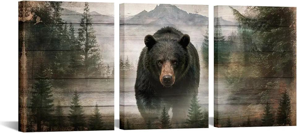 HOMEOART Cabin Decor Bear Wall Art Forest Wildlife Pictures Bathroom Decor
