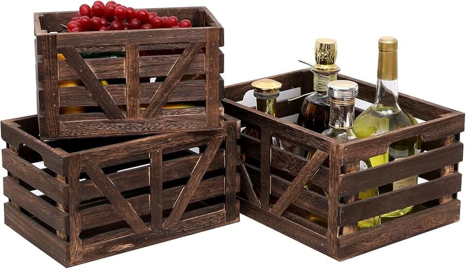 Nested Wooden Storage Crates Set of 3 (L,M,S),Rustic Wood Crate for Storage