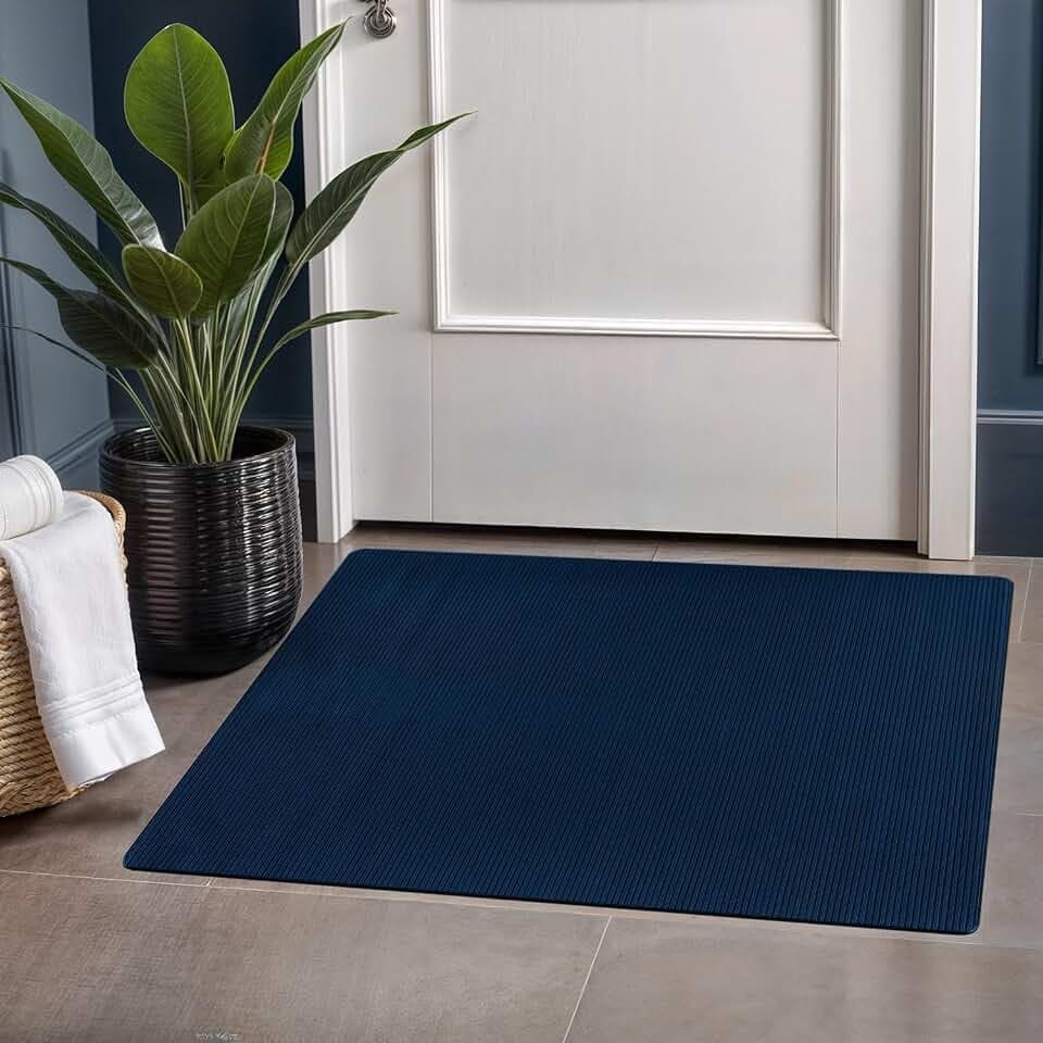 Beverly Rug Non-Slip Modern Entry Rug 2x3 Solid Traditional Rubber Backing Machine Washable Soft Thin Indoor Area Rugs for Living Room Stain Resistant Non Shedding Casual Carpet (2 x 3 Navy Blue)