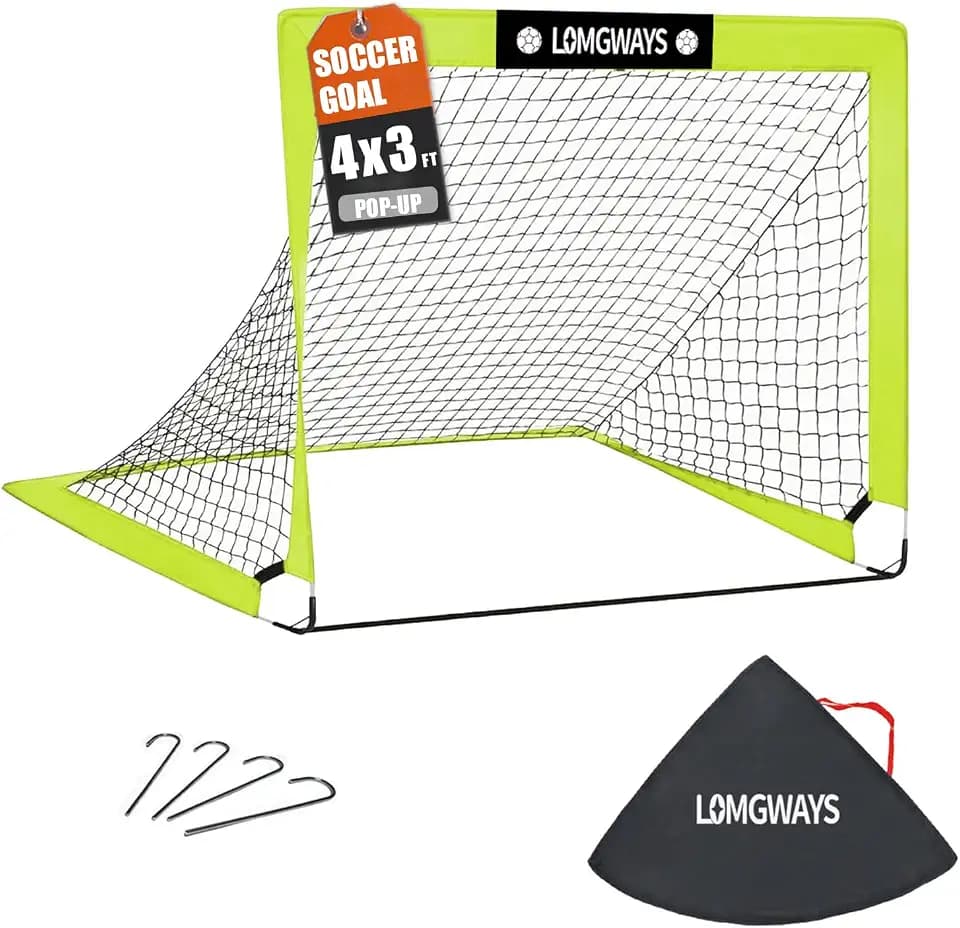 LOMGWAYS Soccer Goal for Kids + Youth with Carry Bag for Practice & Games