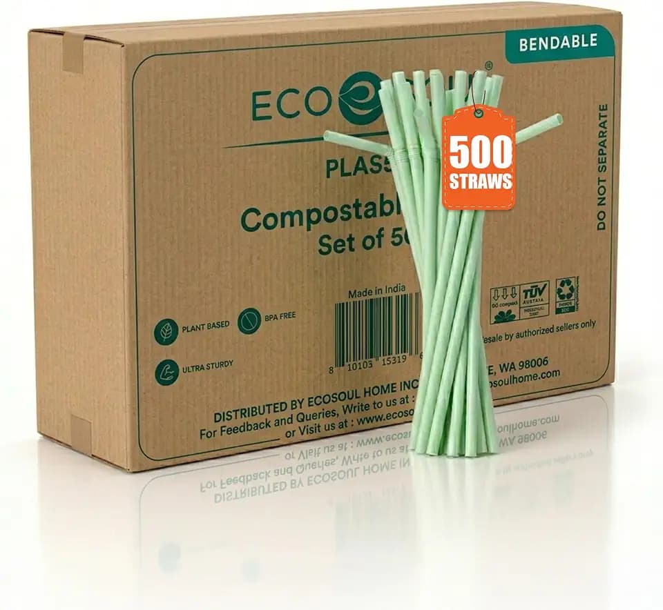 ECO SOUL Disposable Drinking Straws, PLA, Biodegradable, (500 Pack)
