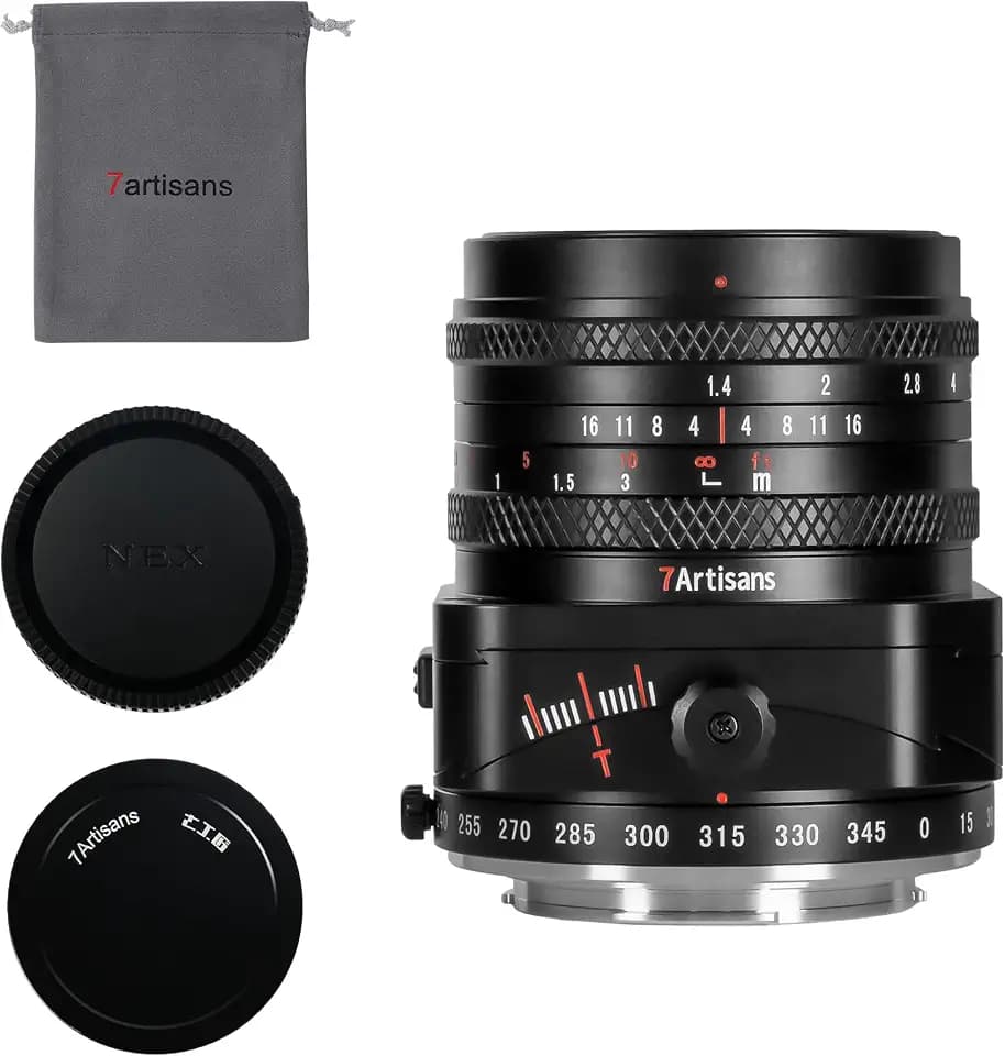 7artisans 50mm F1,4 Vollformat-Tilt-Shift-Objektiv mit 2-in-1-Kompatibilität für Spiegellose Sony E-Mount-Kameras A6300 A6400 A6500 A6600 NEX-3 NEX-3N NEX-5T NEX-6 NEX-7 NEX-5R ZV-E1 ZV-E10.