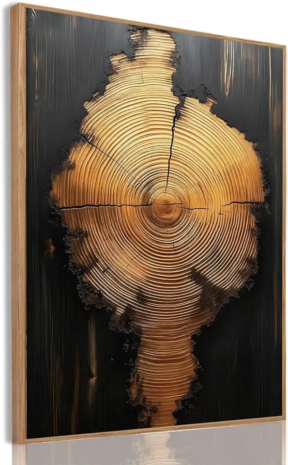 Tree Ring Wall Art Framed, Modern Nature Decor, Easy to Hang 16x24 Inch