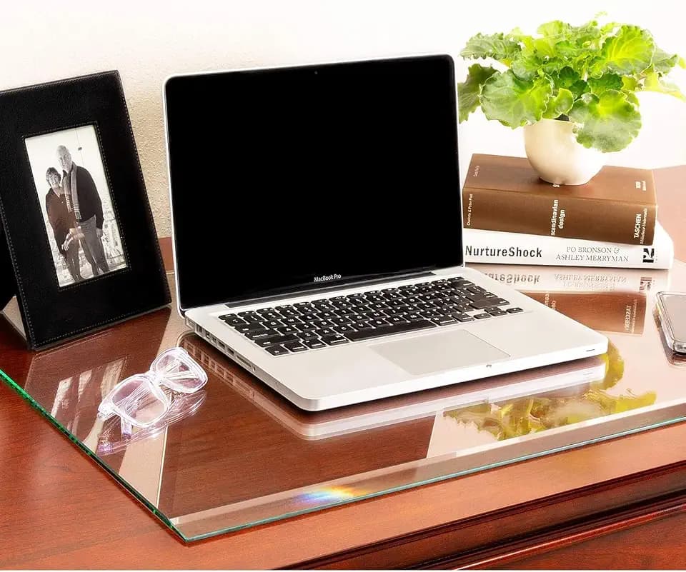 Tempered Glass Desk Mat & Desk Pad, 20" x 30", Clear Protector Beveled Edge