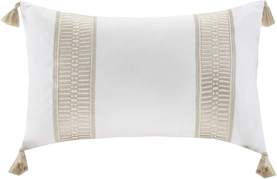 Harbor House Modern Design Decorative Pillow Hypoallergenic Sofa Cushion Lumbar, Back Support, Oblong 12" x 20", Anslee, Cotton Tassel Taupe