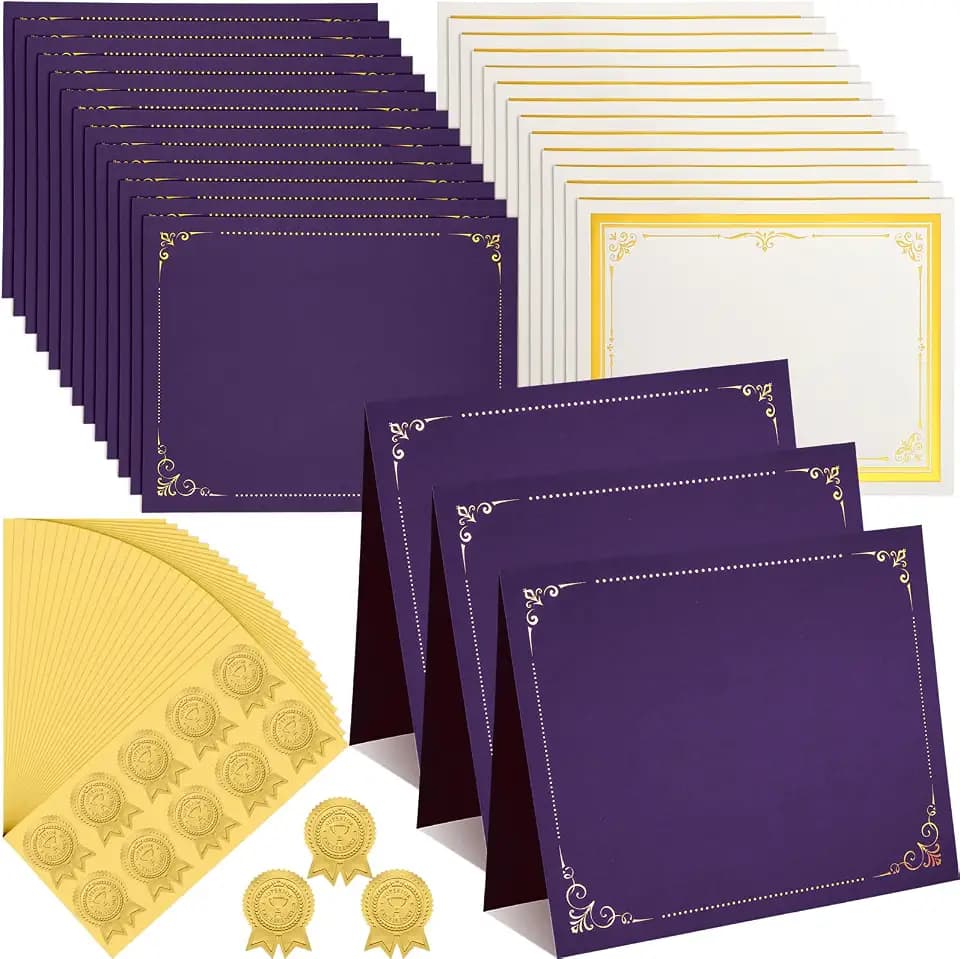 60 Set Certificate Holders Set with Papers and Seals, Purple
