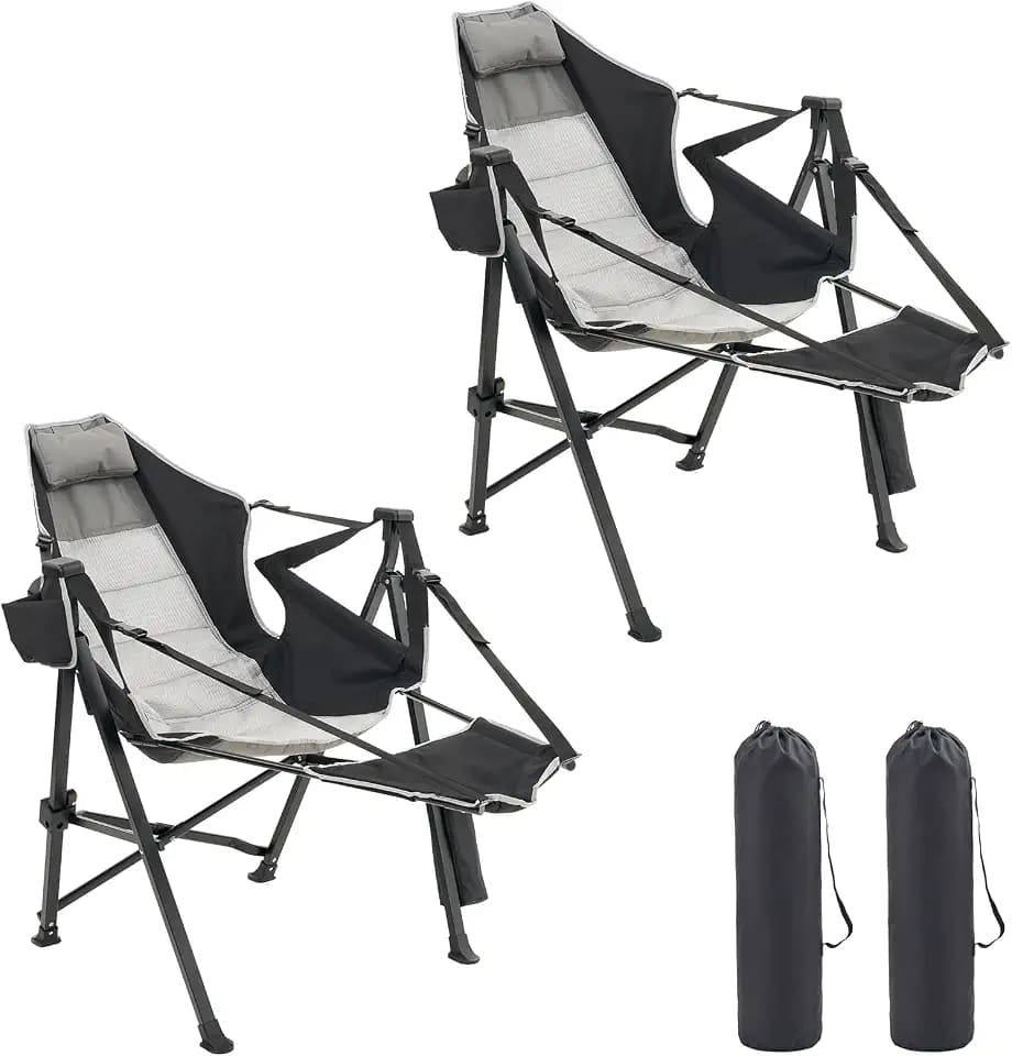 Hammock Camping Chair 2 Pack with Removable Footrest, 400lbs Heavy Duty Portable Swing Chair Outdoor with Adjustable Back, Foldable Camping Chair with Headrest and Cup Holder for Camping, Patio, Lawn