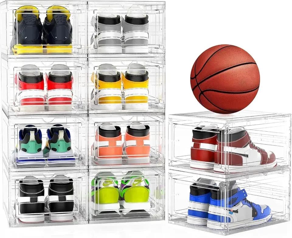 10 Pack Thickened Clear Stackable Shoe Organizer, White