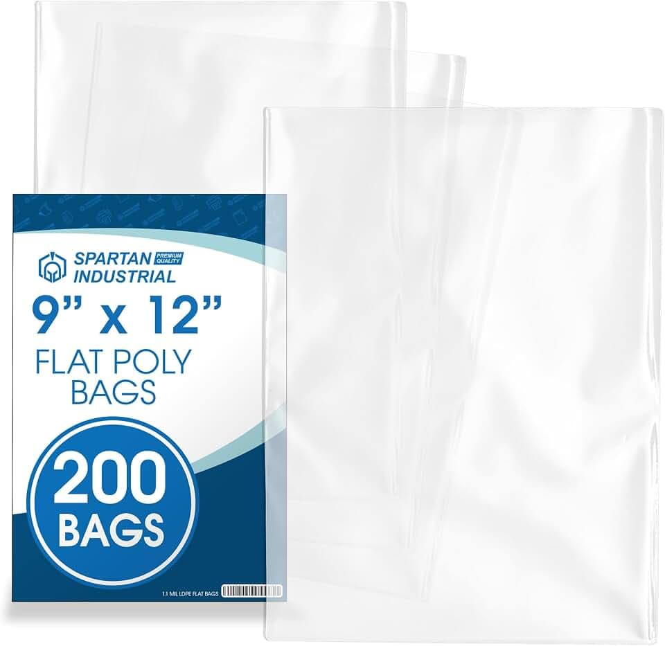 9" X 12" Open-End Flat Poly Bags (200 Count) - 1.1 Mil Plastic Clear Bags