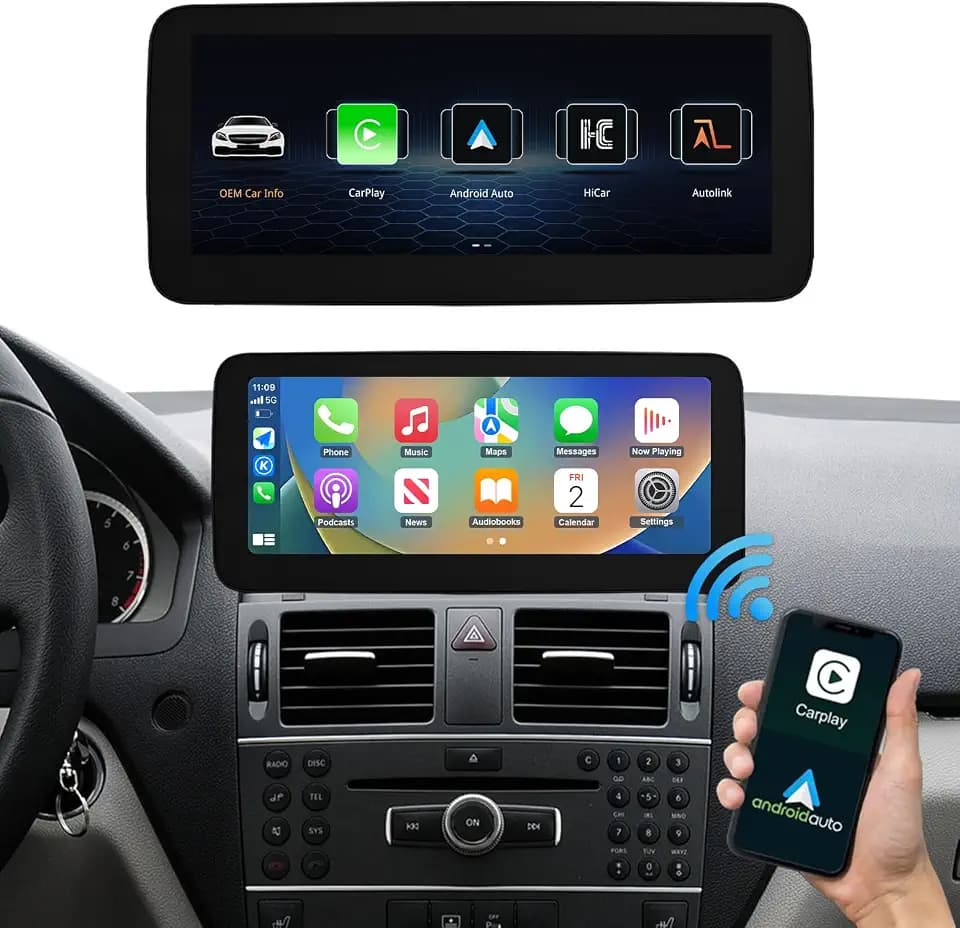 Road Top 12,3 Zoll Autoradio Carplay für Mercedes Benz C Klasse W204 | 2009-2010 Jahr mit NTG4.0, Linux Touchscreen mit Ultraschmaler, Wireless CarPlay, Android Auto, MirrorLink