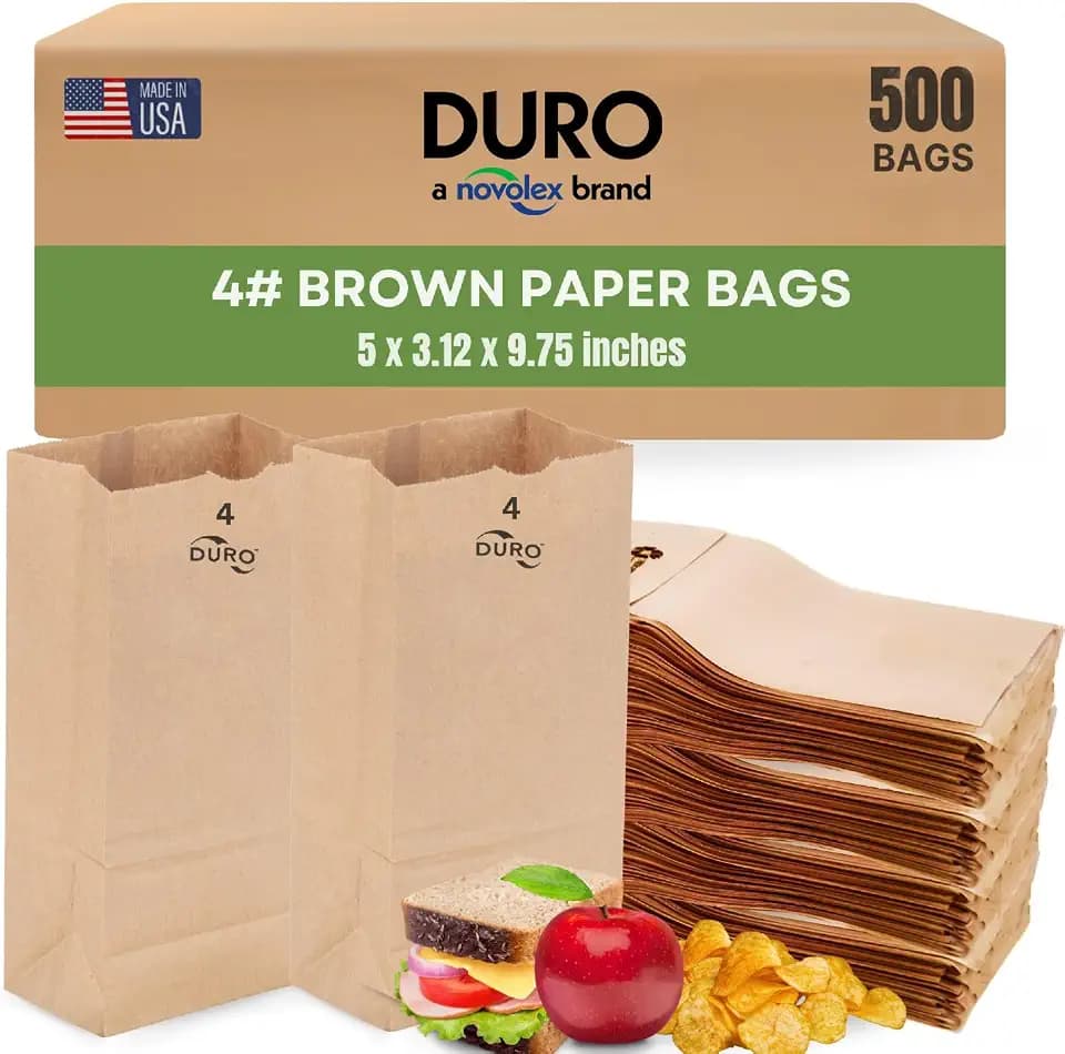 DURO 18404 4# Brown Paper Lunch Bags, 5 x 3.12 x 9.75 Inches, 500 Ct