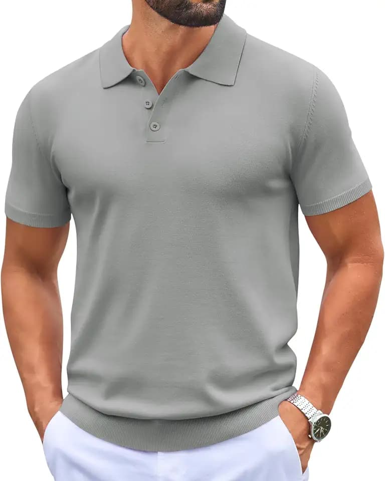 COOFANDY Mens Knit Polo Shirts Casual Short Sleeve Button Down Polo Shirt