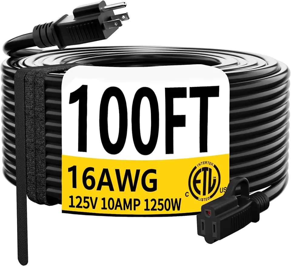 HUANCHAIN Outdoor Black Extension Cord 100 FT Waterproof 16/3 Gauge