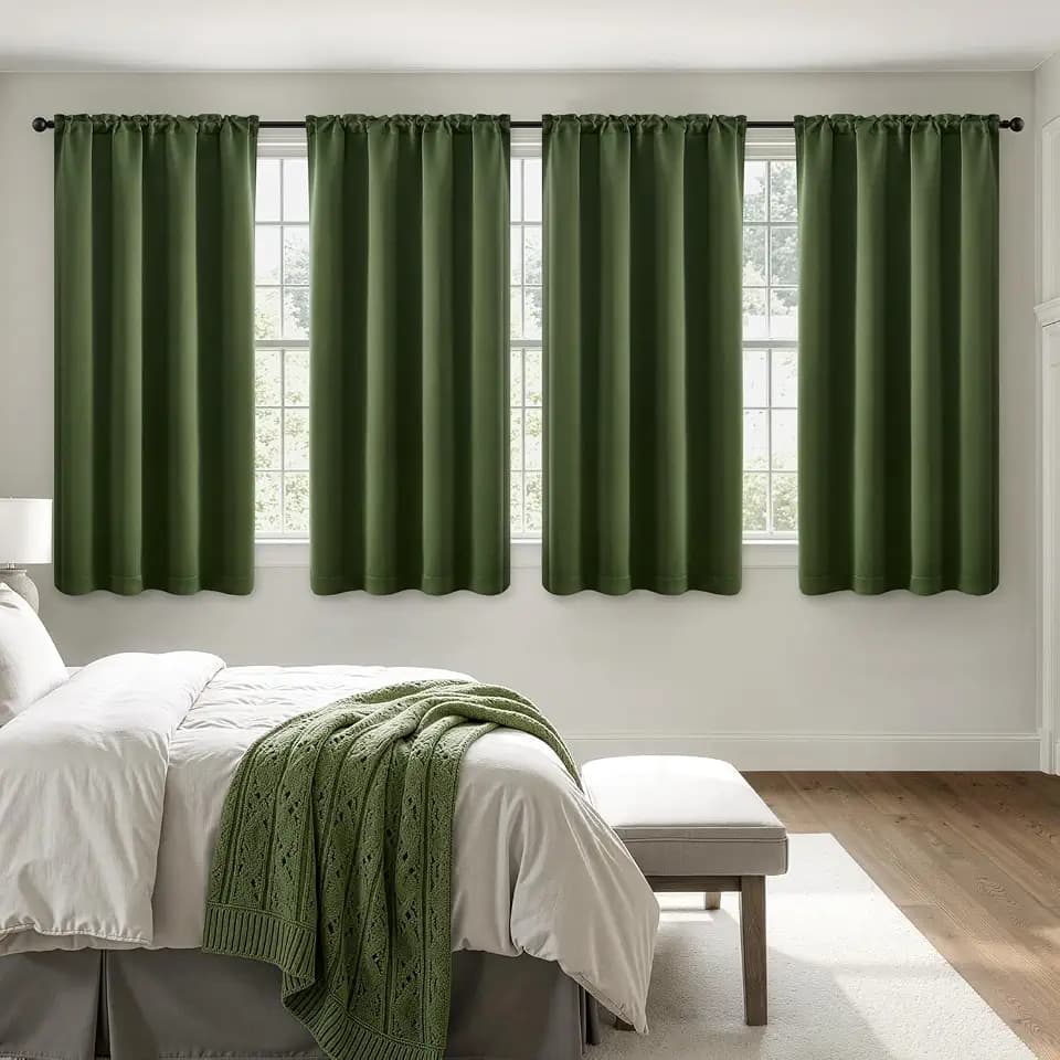 MIULEE Olive Green Blackout Curtains 63 Inch Length for Bedroom 4 Panels