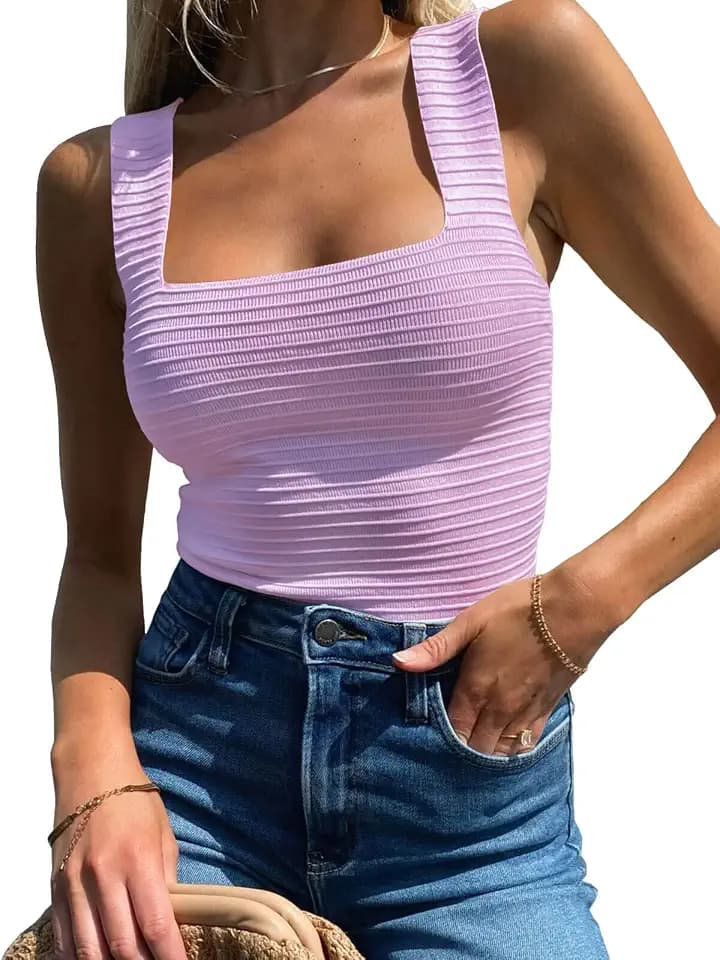 BZB Womens Ribbed Tank Tops 2026 Summer Sleeveless Square Neck Shirts Casual Slim Fitted Knit Shirts