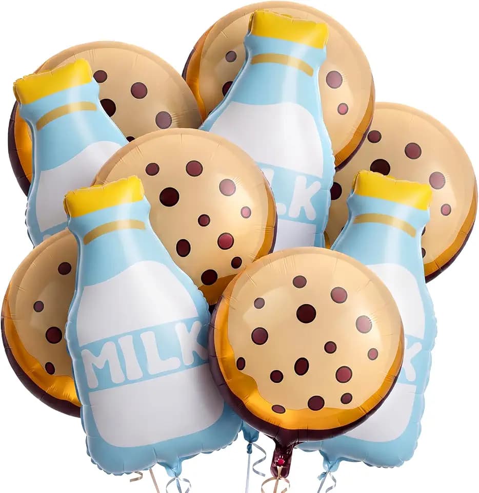 RoundFunny 10 Pcs Milk Bottle Balloons 29.5 Inch Foil Balloon for Cookies Party Decorations First Newborn Welcome Celebration Party Supplies (Milk and Cookies)