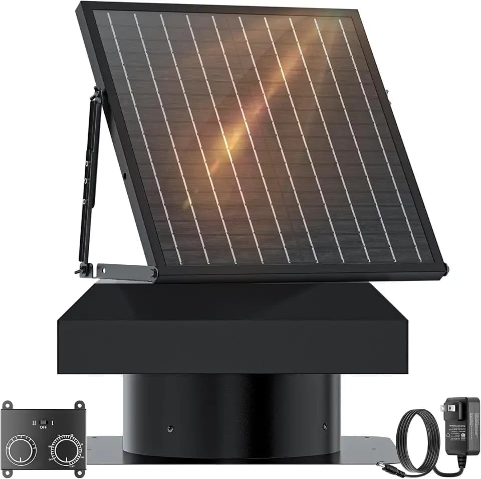 HONGUAN 40W Solar Attic Fan, 2000 CFM Solar Roof Exhaust Fan with AC Adapter, Smart MPPT Controller, Energy Saving & Performance Mode, IP65 Waterproof Roof Vent Fan for Attic, Garage, Shed, 2500 Sq.ft