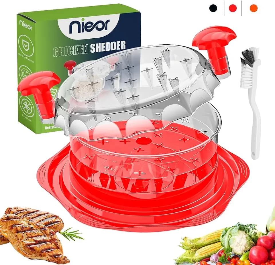Chicken Shredder Tool Twist Large Cherry Red, 10” BPA-Free Meat Shredder, Chicken Breast Pork Beef, Manual Food Shredder with Brush, Anti-Slip, Ergonomic Handle, Fast Shredding for Kitchen, Meal Prep
